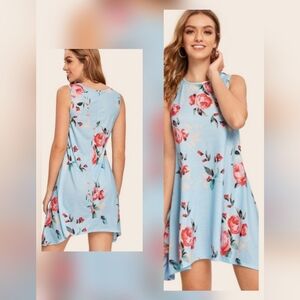 Floral Print Asymmetrical Hem Trapeze Dress